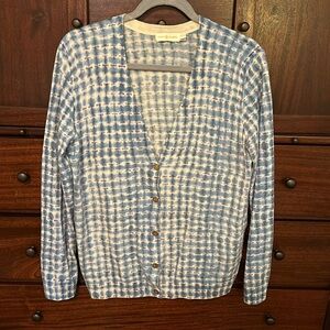 Tory Burch Size XL blue beige and purple 5 button cardigan
